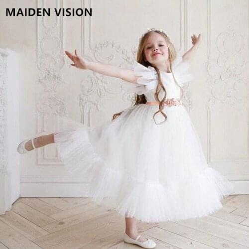 Summer dress for girls Flower white wedding dress girl birthday party Tulle dress little girl kids dance performance long robe