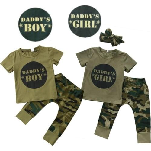 Matching Brother and Sister Outfits Newborn Baby Boys Girls Summer Camo T shirts Pants Casual Kids Baby Clothes Set