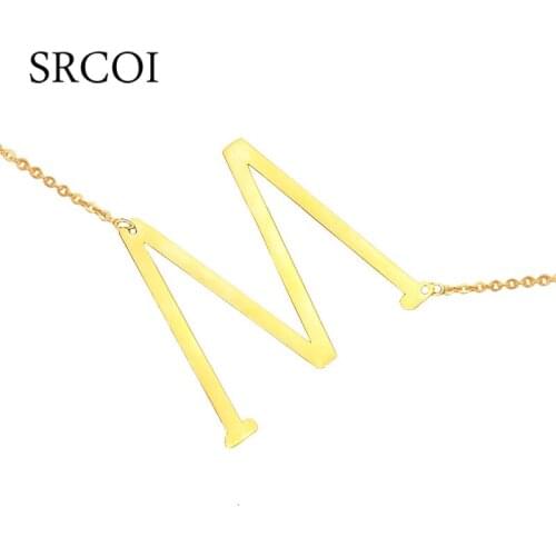 SRCOI Fashion Stainless Steel Initial Necklace Gold Silver Color Name Letter Pendant Jewelry Choker Necklace For Women Party