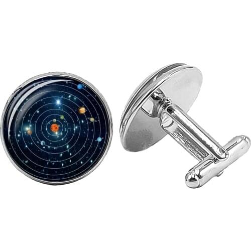 2020 New Universe Galaxy Earth Nine Satellites Glass Cabochon Charm Cufflinks Mens Gift Cufflinks Jewelry