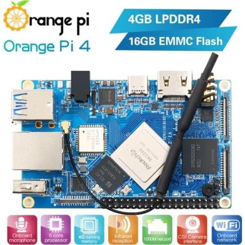 Orange Pi 4 4GB DDR4+ 16G EMMC Rockchip RK3399 Dual-coreCortex-A72+Quad-core Cortex-A53 Development BoardSupport Android,ubuntu