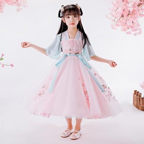 Chinese Style Dress 2020 Autumn New Childrens Gauze Dress Girls Princess Dress Baby Girl Tang Suit Little Girl Flower Kid Dress