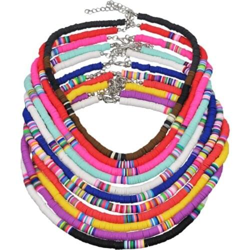 Bohemian Beach Colorful Clay Beaded Choker Boho Rainbow Polymer Clay Necklace