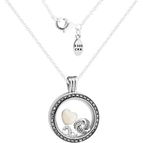 Medium FANDOLA Floating Locket Pendant & Necklace with inner 3pcs Small Infinite Love Parts 100% 925 Sterling-Silver-Jewelry