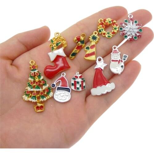 10pcs Alloy Mixed Style Christmas Bracelet Charms Tree Hat Santa Claus Necklace Pendants for DIY Jewelry Making Hadmade Findings