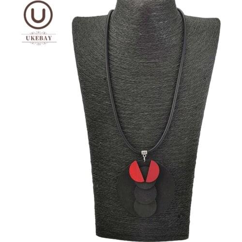 UKEBAY Simple Statement Necklaces Pendant Necklace Woman Sweater Chains Red Wood Jewelry Halloween Accessories Gothic Necklaces