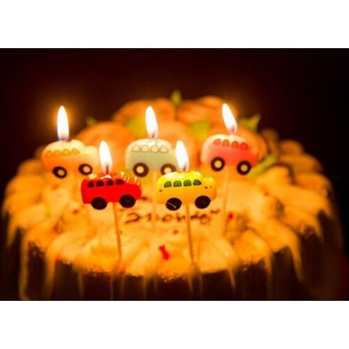 [RainLoong] Art Candle Bus For Happy Birthday Party Cake Candle Decoration