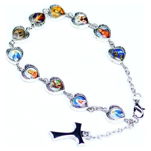 Religious Stone Saint Benedict Design of hyb Pendant Bracelet Stainless Steel Adjustable Beads Strand Bracelet For Women Gift