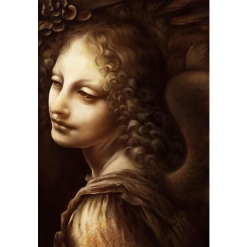 Handpainted Wall Art Painting Detail Of The Angel by Leonardo Da Vinci Classic Portrait Oil on Canvas No Framed