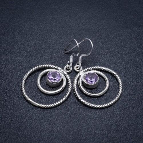 Natural Amethyst Handmade Unique 925 Sterling Silver Earrings 1 1/2" S1733
