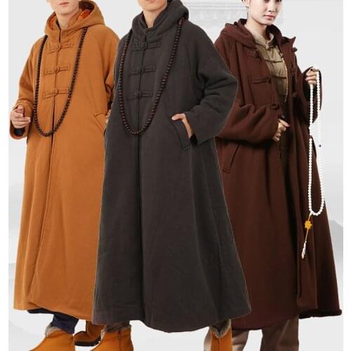 UNISEX COTTON winter warm cape uniforms buddhist zen meditation cloak buddhism lay shaolin monks clothing abbot coat suits