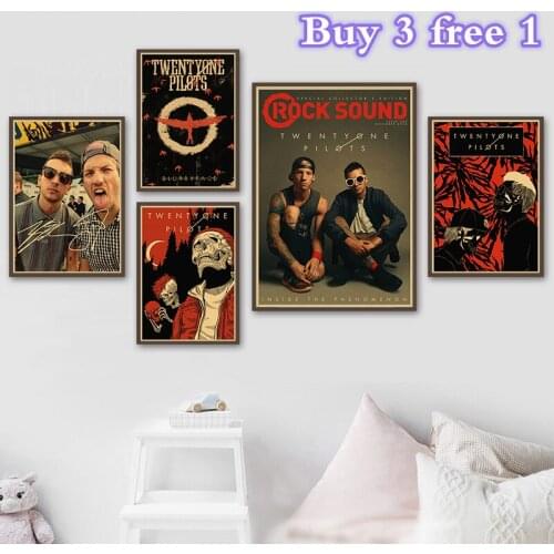 Twenty One Pilots Vintage Retro rock band music Guitar Kraft Paper Poster Wall Sticker Home Decora