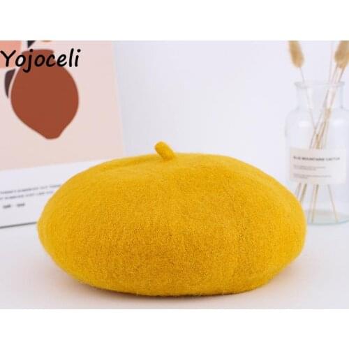Yojoceli Women autumn casual Beret Warm wool winter female beanie hat cap Vintage elegant lady beret hats beanies