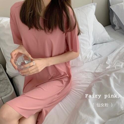 Ladies Cool Fairy Dress In Summer Solid Color Ice Silk Sleeping Dress Home Dress Short Sleeve Long Skirt Fashion Student Dress