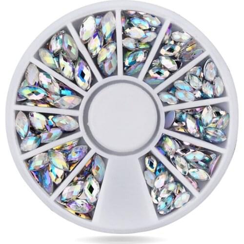 MIOBLET 1 Wheel AB Glitter Crystal Horse Eye Nail Rhinestone Glass Acrylic Oval Flat Back Rhinestones Charm Nail Art Decorations