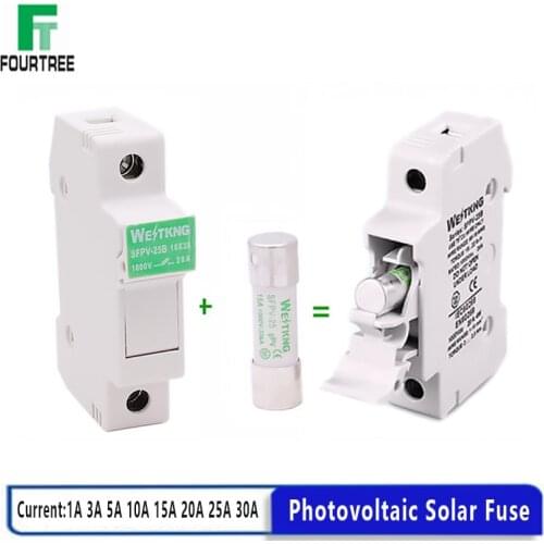 1Set Photovoltaic Solar Fuse Holder With 10*38mm DC 1000V 1A 3A 5A 10A 15A 20A 25A 32A For Combiner Box Solar System Protection