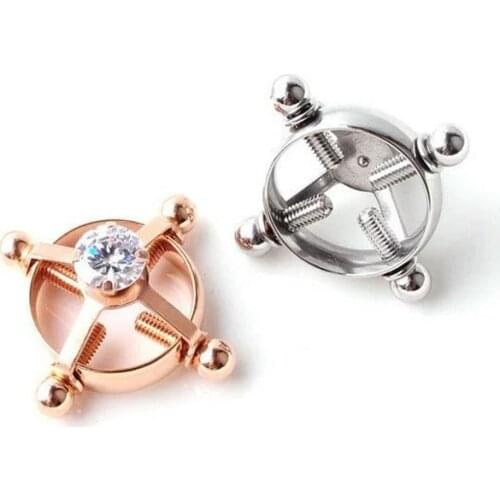 1Pcs Round Non Piercing Nipple Ring Stainless Steel Inlaid Zircon Fake Nipple Shield Sexy Piercing Jewelry Screw Nipple Clamps