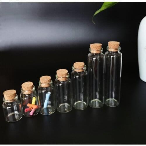10Pcs/Lot 10ml/15ml/20ml/25ml/30ml/40ml/55ml DIY Mini Wishing Glass Storage Bottles with Corks Tiny Empty Jars Cork Crafts