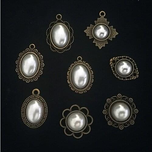10pcs/lot Antique Silver Plated Pearl Flower Pendants for Jewelry Making Bracelet earring Accessories Handmade DIY Craft