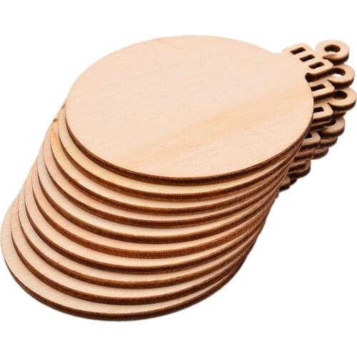 10pcs/lot Christmas Wooden Round Baubles Tags Christmas Tree Hanging Balls Bell Decoration DIY Party Festival Wall Hanging Drop