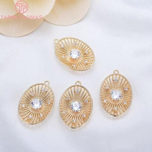 4PCS 23x16MM 24K Gold Color Brass With Zircon Oval Vine Drop Charms Pendant High Quality Diy Jewelry Accessories