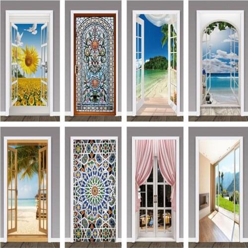 3D Scenery Sticker Room Kitchen Decoration Door wallpaper Glass Door Window Poster Self Adhesive DIY Home Decor mural Wall Decal