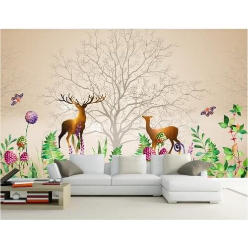 3d wallpaper 3d murals wallpaper for walls 3 d Hand-painted watercolor leaves only beautiful deer background wall bedroom decor