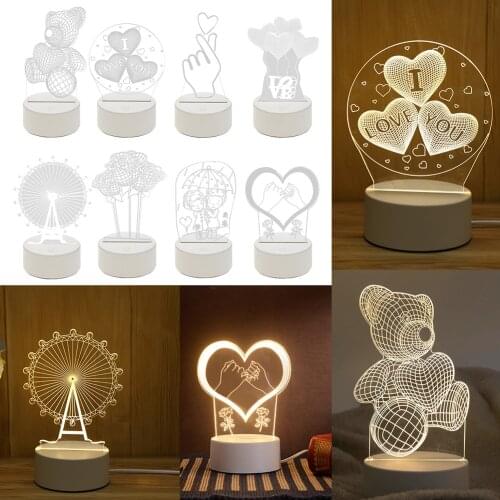 USB 3D LED Bedside Night Light Romantic Love Acrylic Desktop Table Lamp Birthday Valentine Day Gift Living Room Bedroom Decor
