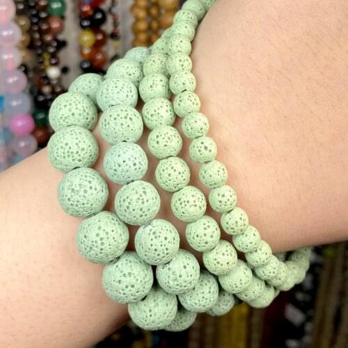 6-12mm Dull Polish Natural Light Green Volcanic Rock Lava Stone Loose Spacer Matte Beads For Jewelry Making Diy Accessories 15