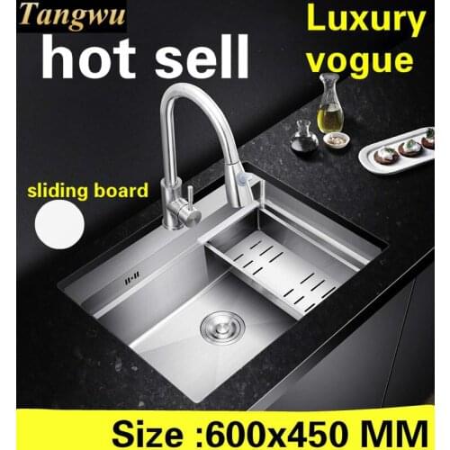 Free shipping Apartment high quality kitchen manual sink single trough slide do the dishes 304 stainless steel hot sell 60x45 CM