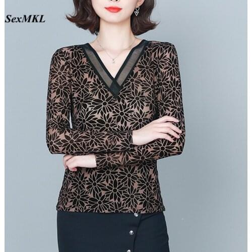 Plus Size Winter Basic Printed Blouses Women 2020 Fashion Long Sleeve V Neck Office Ladies Tops Korean Clothing Sexy Slim Blouse