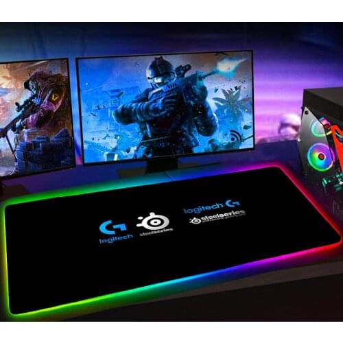 Logitech Logo RGB Large Gaming Mouse Pad 90x40 XXL LED Lighting Mousepad Gamer Computer Desk Mat Anime Carpet Gamer with Backlit