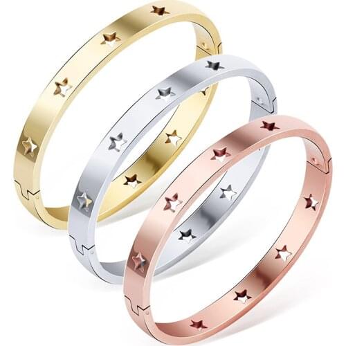 Fashion Personality Men and Women Bracelet Jewelry US Version of The Five-pointed Star Hollow Buckle Titanium Steel Bracelet