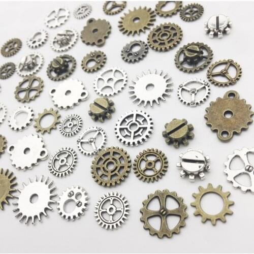 130Pcs Mix Color Small Size Random Metal Alloy Steampunk Charms Mini Gear Pendant Antique Bronze DIY Metal Jewelry Making
