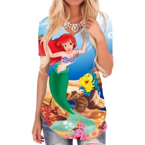 Giyu Brand Mermaid T Shirt Women Animal Tshirts Printed Ocean V-neck Tshirt Funny Shirt Print Womens Clothing Punk Rock