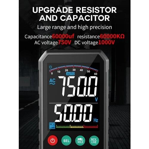 2021 NEW Generation 6000counts Digital Multimeter Ture RMS AC DC NCV Transistor Capacitor Temperature Voltage Smart Meter