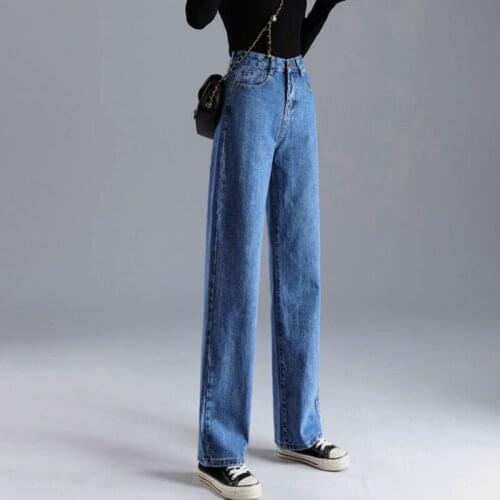 Jeans Women Loose High Waist Straight High Waist Pants Solid Color Wide Legs Retro Loose