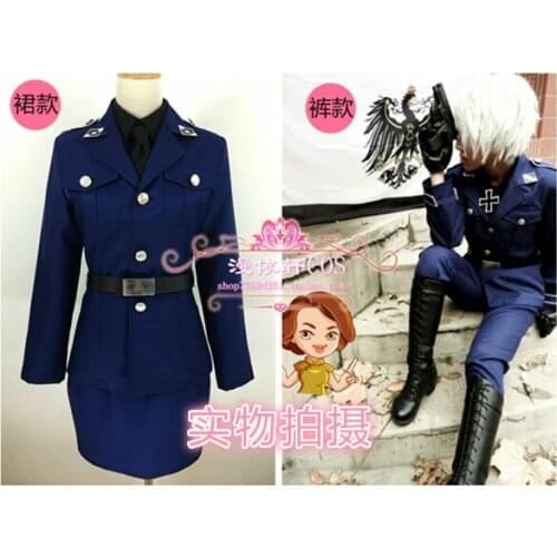 Customized Anime APH Axis powers Hetalia Prussia Cosplay Costume Blue Navy Uniform