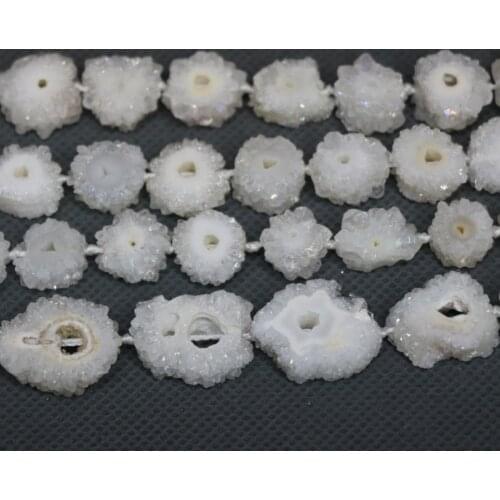 KINDGEMS) Electropla White Druzy Crystal Quartz Beads Pendant Necklace, Women Connector Accessories Popularity European Jewelry