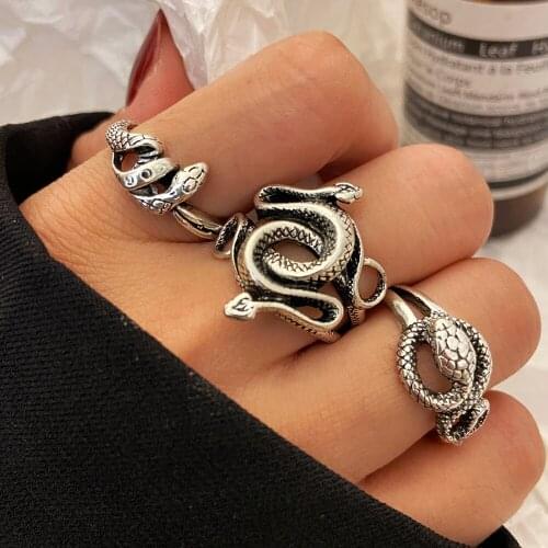 Punk Retro Exaggerated Snake Ring For Women Men Unisex Fashion Personality Silver Snake Opening Adjustable Ring Jewelry As Gift