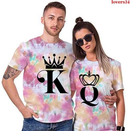 KING Queen Letter Print Tie Dye T Shirt Women Short Sleeve O Neck lovers Tshirt 2021 Summer Women Tee Shirt Tops Camisetas Mujer