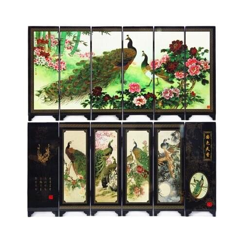 MINI Folding Screens 6 Joined Panels Decorative Painting Wood Byobu Prosperity Wealth and Good Fortune Perfect Match