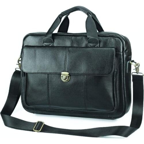 Nesitu New A4 Black Genuine Leather 14'' Laptop Office Men Briefcase Portfolio Real Skin Business Shoulder Messenger Bags M006