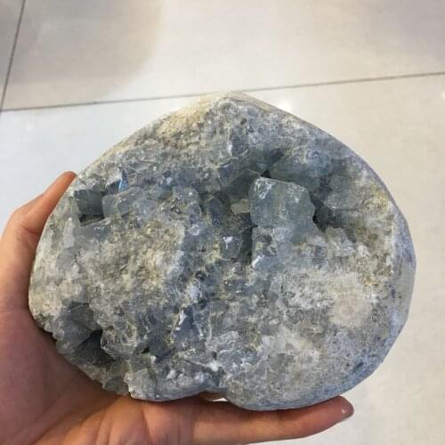 1.4-1.6kg Natural Celestite Crystal Druzy Cluster heart-shaped Sky Blue Geode Mineral Specimen Home Decor