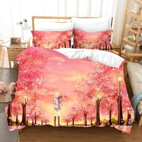 New Bedding Set 3d Anime Your Lie In April Duvet Cover Set Comforter Bed Linen Cartoon Kids Bedclothes Decor Home