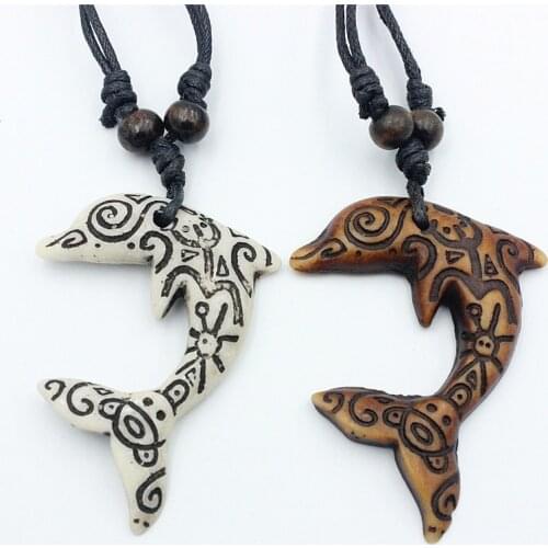 Fashion Faux Bone Carved Taino Sun Smile Frog Love Dolphin Pendant Necklace for men womens jewelry gift MN520