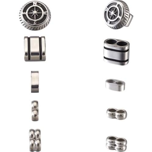 Pandahall 10pcs Two Hole Beads 304 Stainless Steel Multi-strand Links Connector For Leather Cord Bracelets Necklace Making