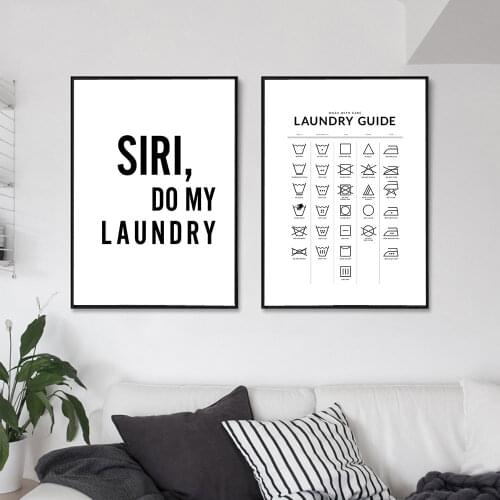 Simplicity Laundry Guide Poster Siri Do My Laundry Quotes In Black Text on White Background Canvas Painting For Bedroom Decor
