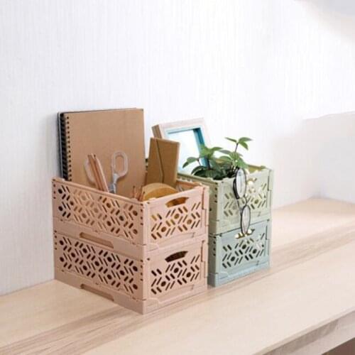 Plastic Desktop Storage Basket Sundries Storage Box Foldable Stackable Desktop Makeup Organizer Bathroom Bedroom Storage Case