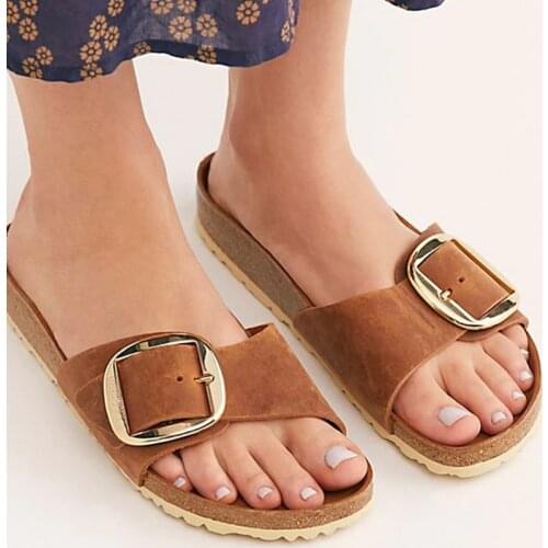 Outside Buckle belt cork slippers women 2021 sandals flip flops summer cork shoes woman ins thicken heels slides plus size 35-43
